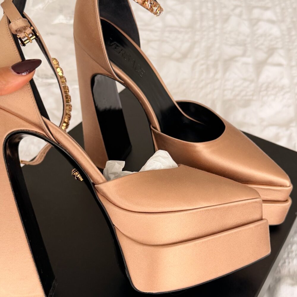 VERSACE Beige Aevitas Pointy Platform Heels - Picture 7 of 9